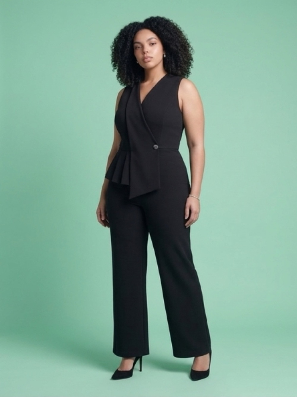 Cache Black Sleeveless Peplum Wrap Jumpsuit